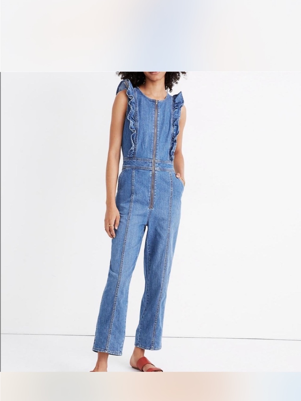Ruffle Denim Jumpsuit